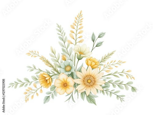 A delicate arrangement of soft yellow and green florals