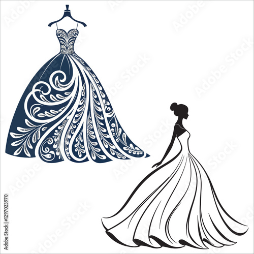 Wedding gown sketch vector