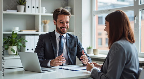 Lawyer consulting client in office, business negotiation and legal advice