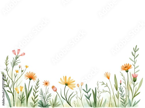Charming watercolor floral border with colorful wildflowers