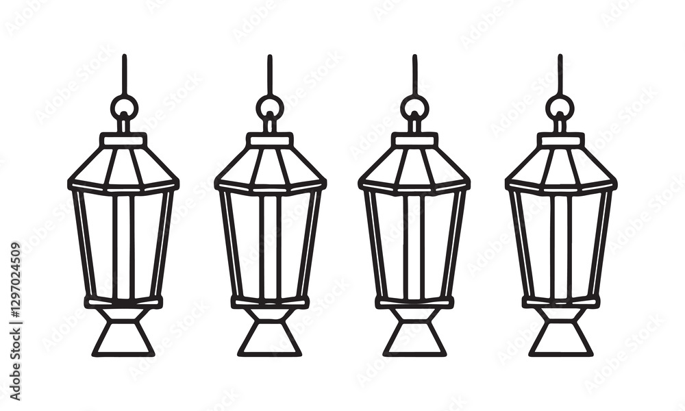 Set of ramadan lanterns in black silhouette, collection of flat style design vector illustrations of happy ramadan lantern decoration. Set of ramadan lanterns in black silhouette, collection of flat style design vector illustrations of happy ramadan lantern decoration.