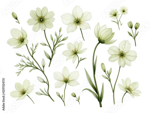 Delicate white floral illustrations for nature lovers