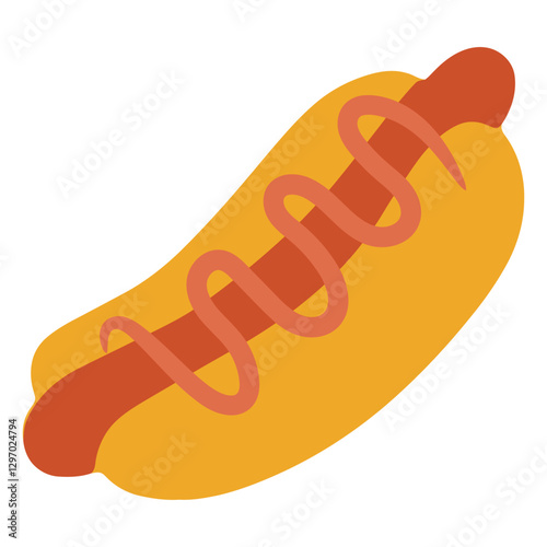Hot Dog Delight: A simple yet appetizing depiction of a classic hot dog, complete with a vibrant bun, juicy sausage, and a squiggle of savory condiment
