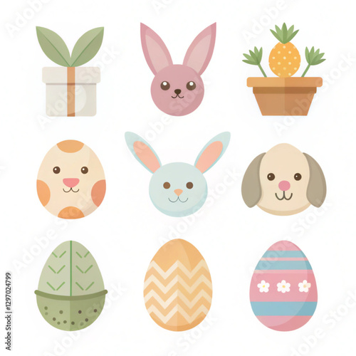 Easter day icon set, flat style. Easter day icon set. Flat style set of 9 Easter day vector icons for web .Vector illustration on a white background.