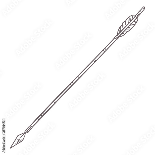 Ancient Arrow: An intricately drawn illustration of a classic arrow, featuring a sharp arrowhead, a slender shaft, and feathered fletching, symbolizing precision and the art of archery.