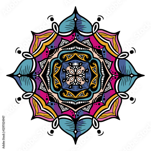 Exquisite Mandala Artwork: A mesmerizing illustration of a mandala, with intricate details and vibrant color, which is an invitation to a world of balance and beauty