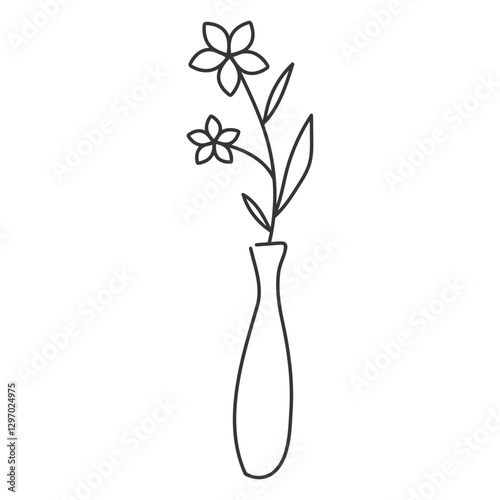 Floral Elegance: A minimalist sketch showcases a slender vase cradling a delicate sprig of flowers, an embodiment of simple beauty and refined grace. 