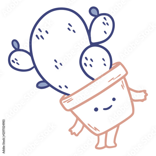 Cute Cactus Character: A charming illustration of a cartoon cactus character in a pot with a smiling face. A cute and whimsical design