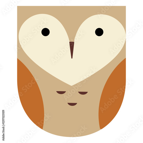 Stylized Owl Illustration: An endearing and whimsical illustration of an owl with a geometric and minimalist aesthetic, featuring warm earthy tones and a simple yet captivating design.