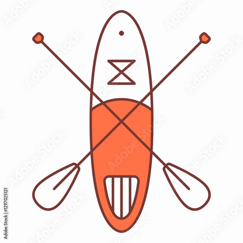 Paddleboard and Oars: A simple, top-down illustration of a paddleboard with two crossed oars, offering a minimalist representation of water sports and outdoor recreation.