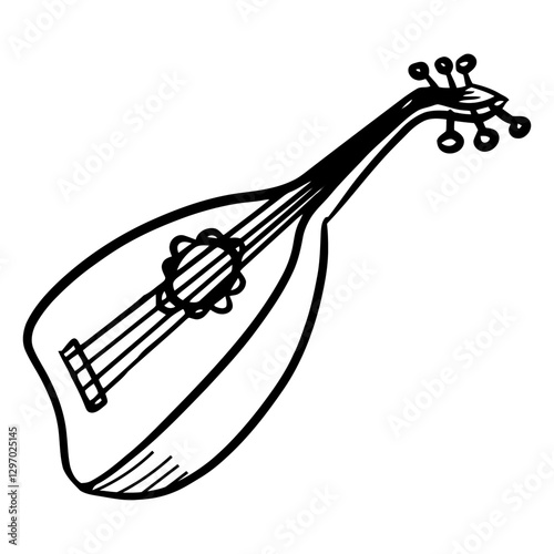 Lute Music: A beautifully illustrated line art of a traditional lute instrument, ready to inspire musical creativity.