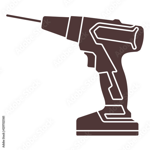 Electric Drill Icon: A high-contrast illustration of a modern cordless electric drill, showcasing its robust design and functionality, perfect for representing construction, DIY projects.