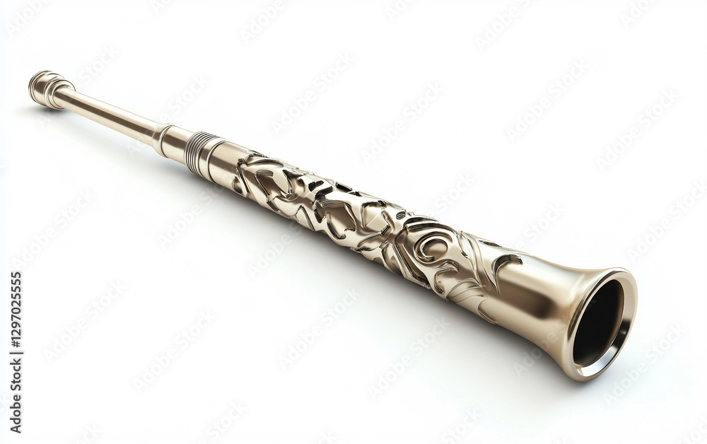 Naklejka premium Ornate Metallic Samba Whistle with Intricate Engraving Isolated On White background.