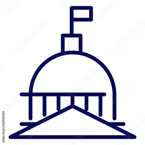 Governmental Icon: A minimalist line art illustration captures a building that embodies the essence of governance, featuring an iconic dome silhouette, a rooftop flag and architectural details.