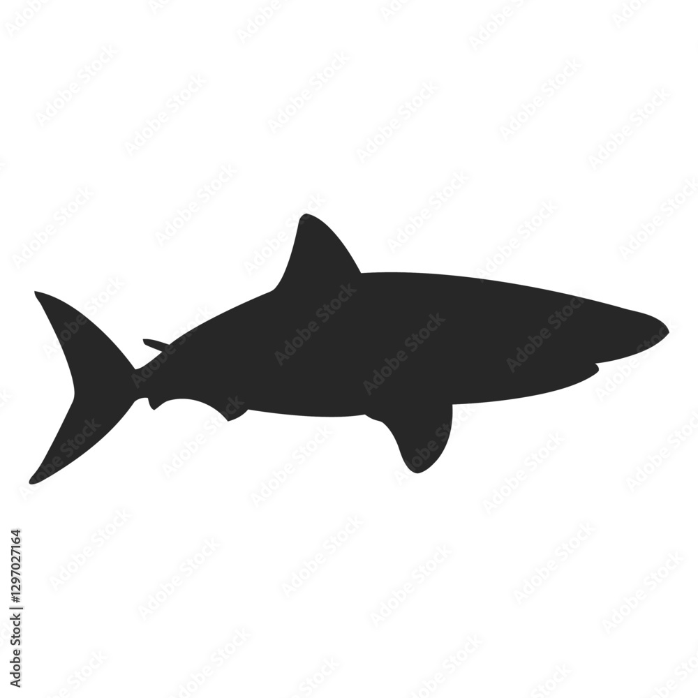 Obraz premium Shadow Shark Silhouette: A stark silhouette of a shark cuts a striking figure, poised against an aquatic background, evoking a sense of both intrigue and the raw power of the sea. 