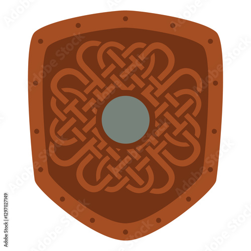 Protective Shield: A detailed illustration of a shield adorned with intricate knotwork patterns, symbolizing defense and heritage.