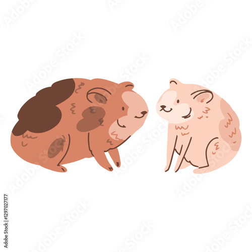 Friendship of Rodents: Two adorable hamster friends are enjoying each other's company, they sit together and sharing moments of camaraderie in a charming cartoon illustration.
