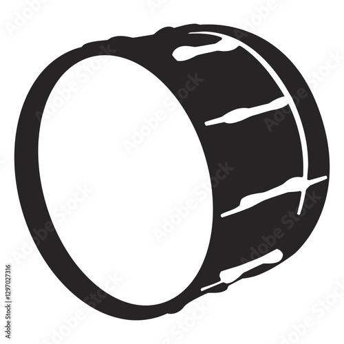 Rhythmic Resonance: An iconic black and white illustration of a snare drum, evoking the rhythmic energy and percussive power associated with music.