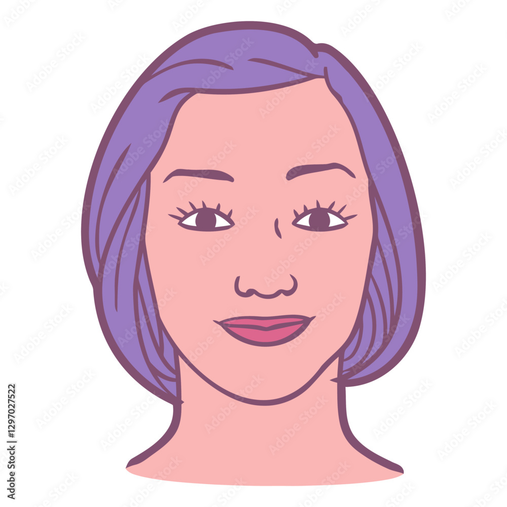Purple Haired Woman: A close-up portrait of a woman with a short, sleek purple hairstyle, exuding a blend of modern style, confidence, and approachability. Purple Haired Woman: A close-up portrait of a woman with a short, sleek purple hairstyle, exuding a blend of modern style, confidence, and approachability.