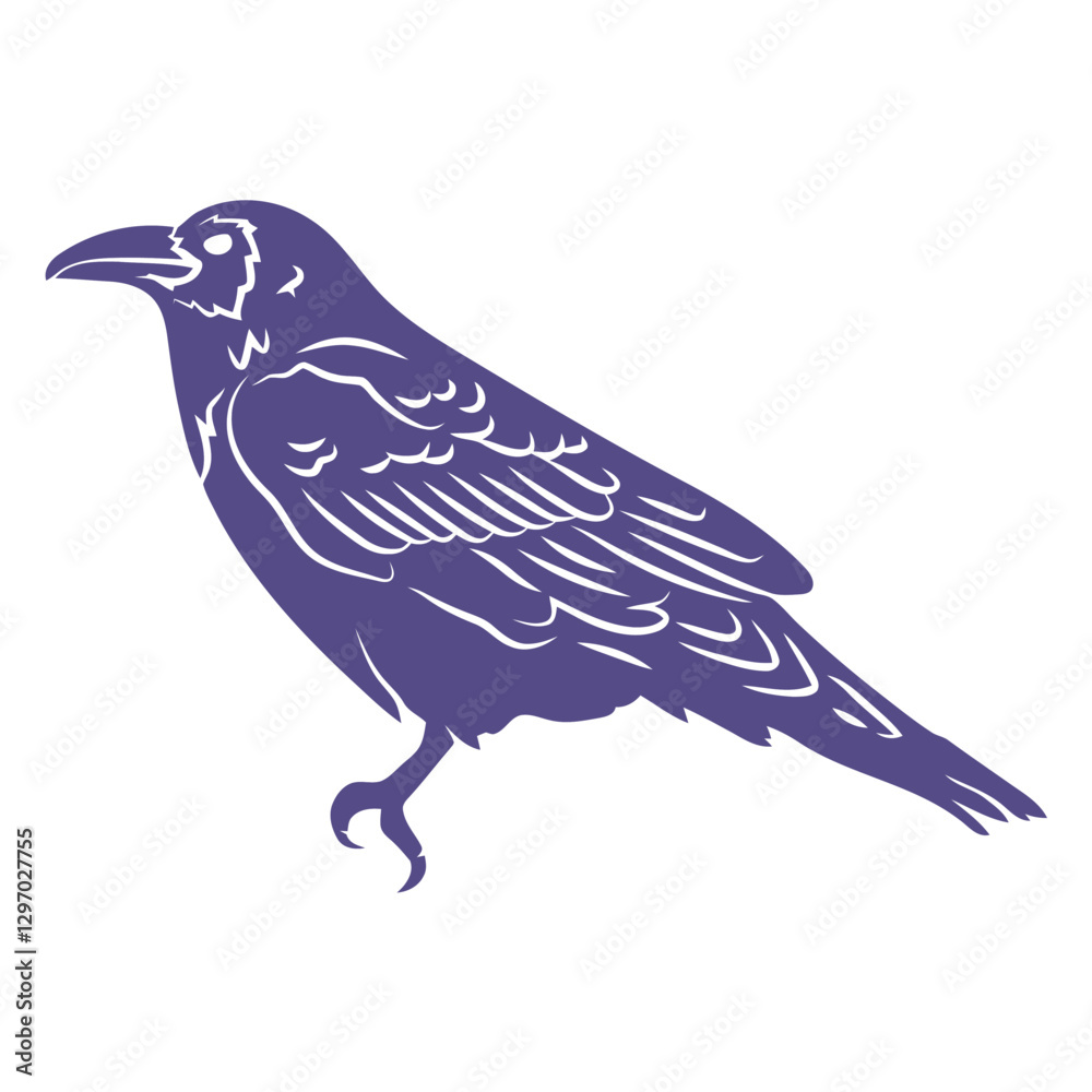 Fototapeta premium Raven Silhouette: A stylized illustration of a raven in profile, showcasing its sleek silhouette and distinctive features, evoking a sense of mystery and the allure of the avian world.
