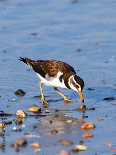 Ruddy Turnstone (Arenaria interpres) feeding in mudflats. Bottle Beach State Park, Washington.