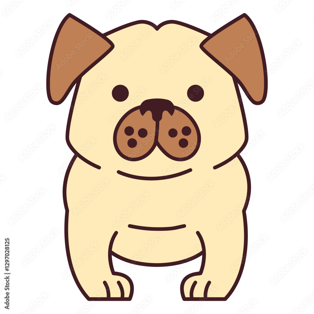 Obraz premium Pug Portrait: A charming cartoon illustration of a pug dog, capturing its endearing features and playful personality in a clean, minimalist style. 