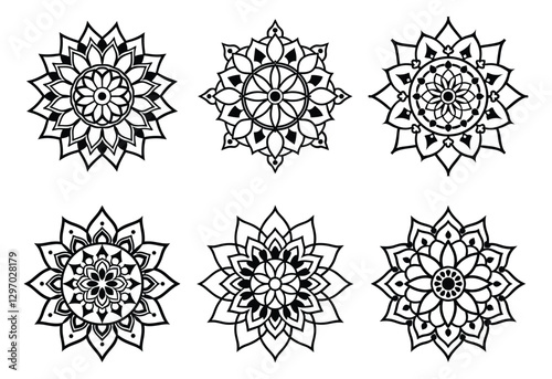 modern and luxury Mandala design black outline set, mandala bundle on white background.