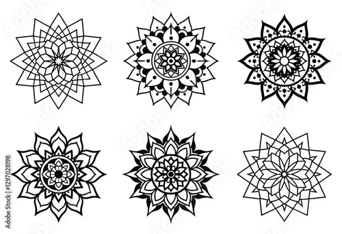 luxury Mandala design black outline set, mandala bundle on white background.