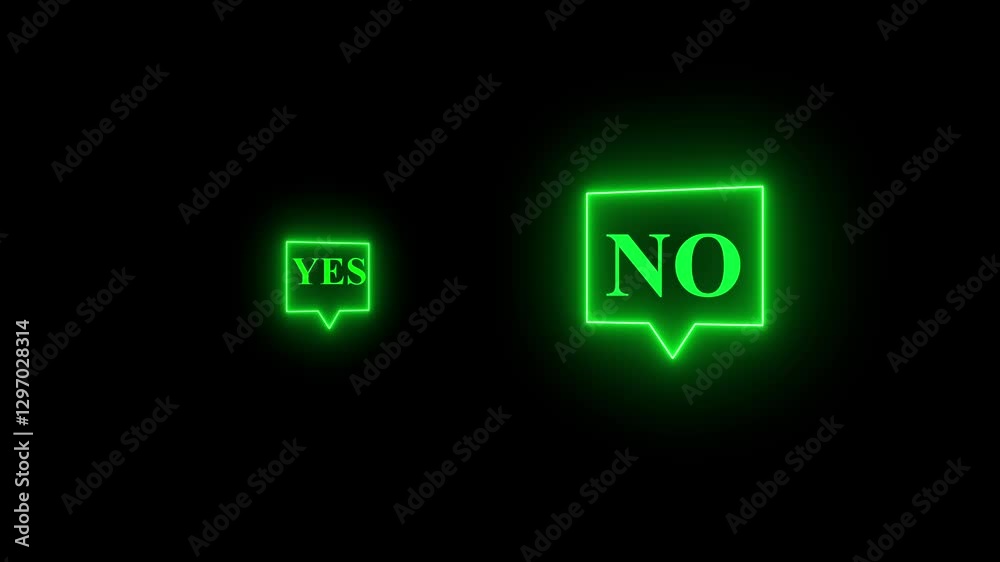 Glowing neon speech bubble Yes or No animation. looping animation, Alpha channel, transparent background. 4K resolution
Glowing neon speech bubble Yes or No animation. looping animation, Alpha channel, transparent background. 4K resolution