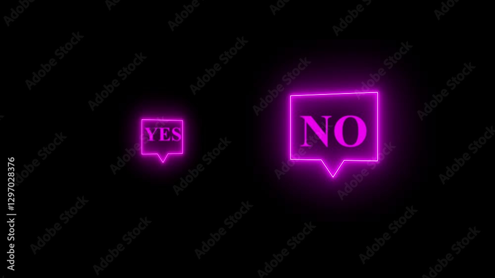 Glowing neon speech bubble Yes or No animation. looping animation, Alpha channel, transparent background. 4K resolution
Glowing neon speech bubble Yes or No animation. looping animation, Alpha channel, transparent background. 4K resolution