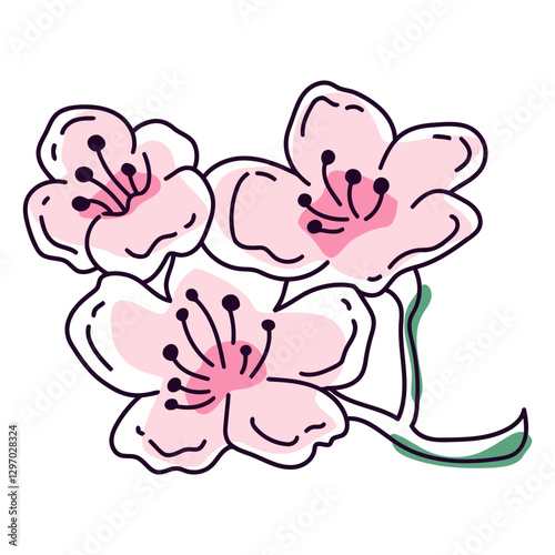 Blossoming Beauty: A charming illustration of three delicate cherry blossoms, their pastel pink petals in full bloom, bringing a touch of spring's enchantment