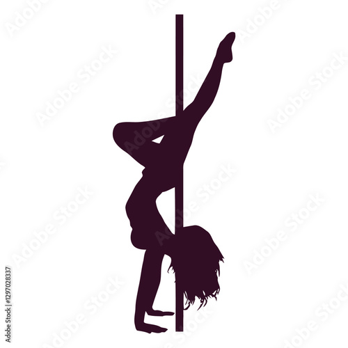 Strength and Grace: A silhouetted figure performs a mesmerizing pole dance, showcasing remarkable strength, flexibility, and artistic expression against a minimalist backdrop.