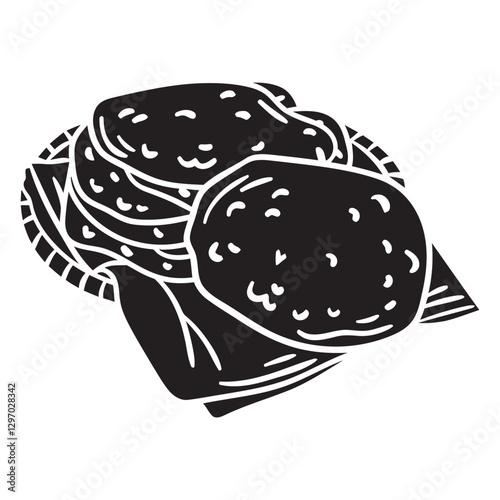 Culinary Delight: A monochrome illustration showcases a plate of savory tortillas, presenting the simplicity of the dish. 