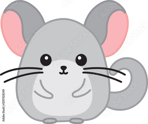 Illustration of cute chinchilla isolated on white. Domestic mammal animal in kawaii style