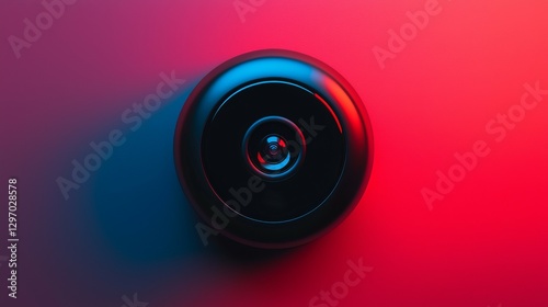Wallpaper Mural A close-up of a black camera lens against a vibrant red-blue gradient background, showcasing modern design and technology. Torontodigital.ca