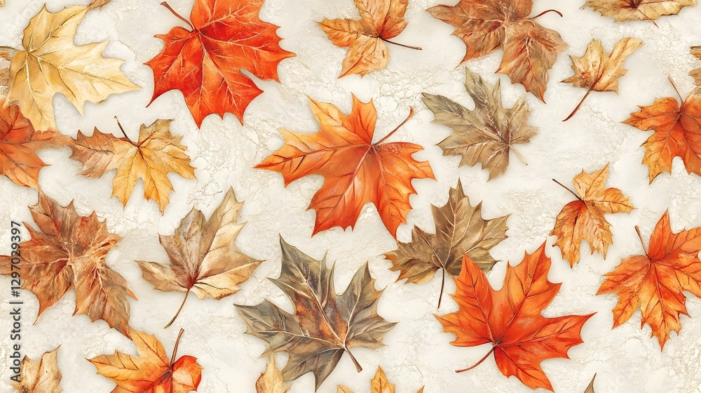 Fototapeta premium Colorful Autumn Leaves Forming Vibrant Natural Patterns Showcasing the Beauty of Fall Foliage