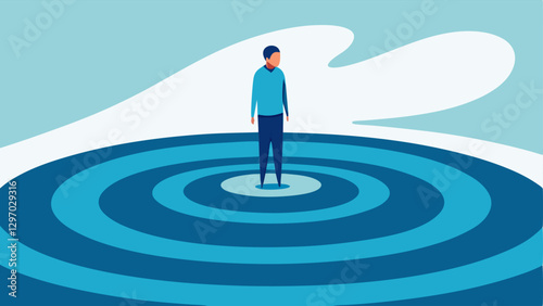 Whirlpool of Thoughts A figure depicted standing on the edge of a swirling pool of thoughts and feelings representing the overwhelming nature of mental health challenges in chronic