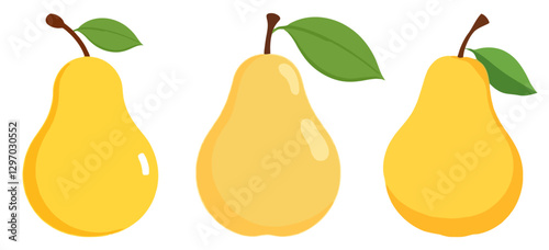 set of yellow pears with leaves vector illustration