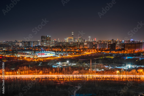 The scene of brilliant lights under the night view of the city in Beijing, China