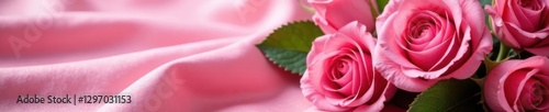 A cluster of velvety pink roses draped on luxurious silk , macro, rose