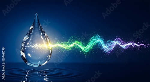 A water droplet blending into a wave of renewable energy. Sustainability and Green Business