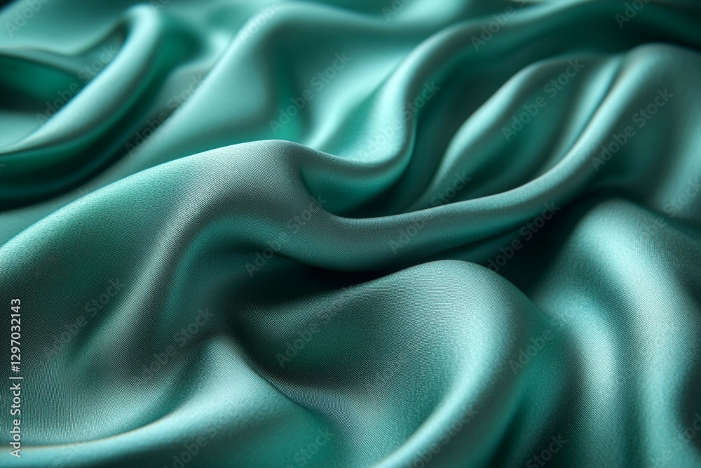 Obraz premium Lush teal silk fabric draped gracefully across a surface, highlighting its smooth texture and vibrant color in natural light
