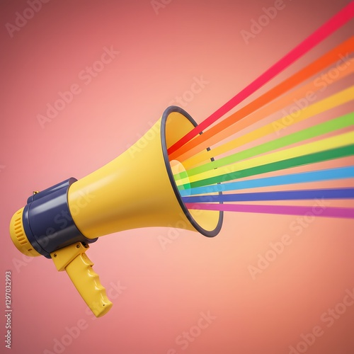 A megaphone broadcasting a rainbow of colors. Marketing and Advertising