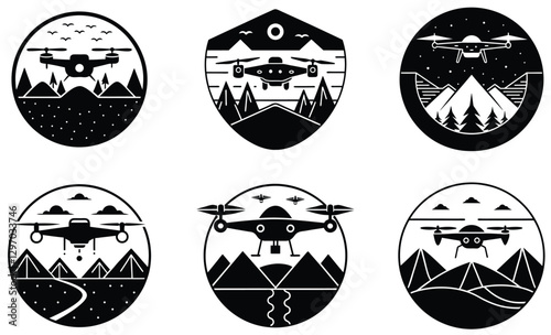 Flying Above the Mountains A Vector Collection of Drones in Nature.

