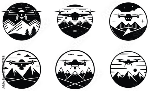 Flying Above the Mountains A Vector Collection of Drones in Nature.
