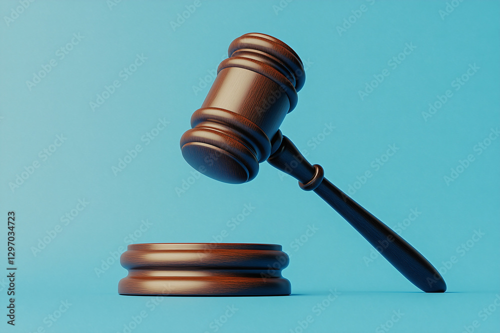 The Sound of Justice: A meticulously rendered gavel and striking block symbolize justice, law, and legal proceedings on an azure stage. The Sound of Justice: A meticulously rendered gavel and striking block symbolize justice, law, and legal proceedings on an azure stage.