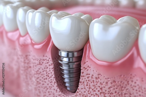 3D illustration of a dental implant on a white background, showcasing modern dentistry, advanced oral care solutions, and high-tech tooth replacement for a healthy and confident smile