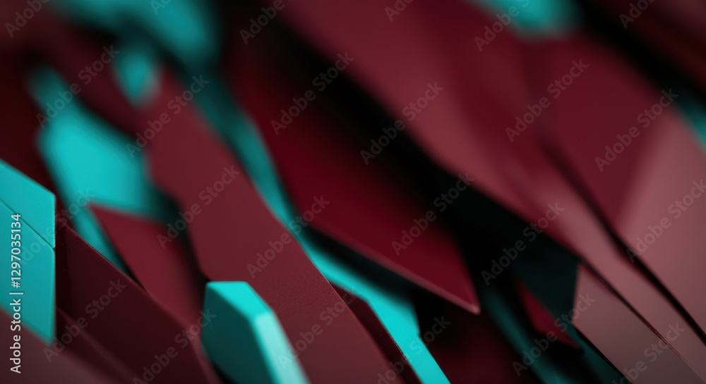 Fototapeta premium Abstract geometric shapes in red and teal creating a dynamic visual effect