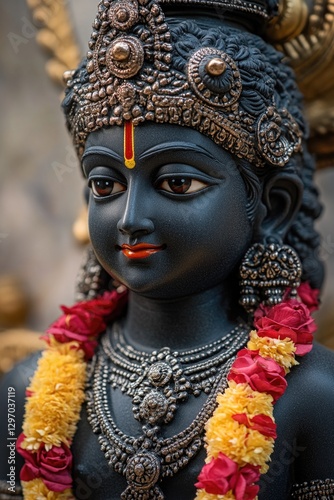 A detailed view of a female figure statue, suitable for art or history-related uses
