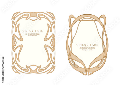 Decorative flowers and leaves in art nouveau style, vintage, old, retro style. Border, frame, template for product label, cosmetic packaging. Easy to edit. Vector illustration. In art nouveau style.